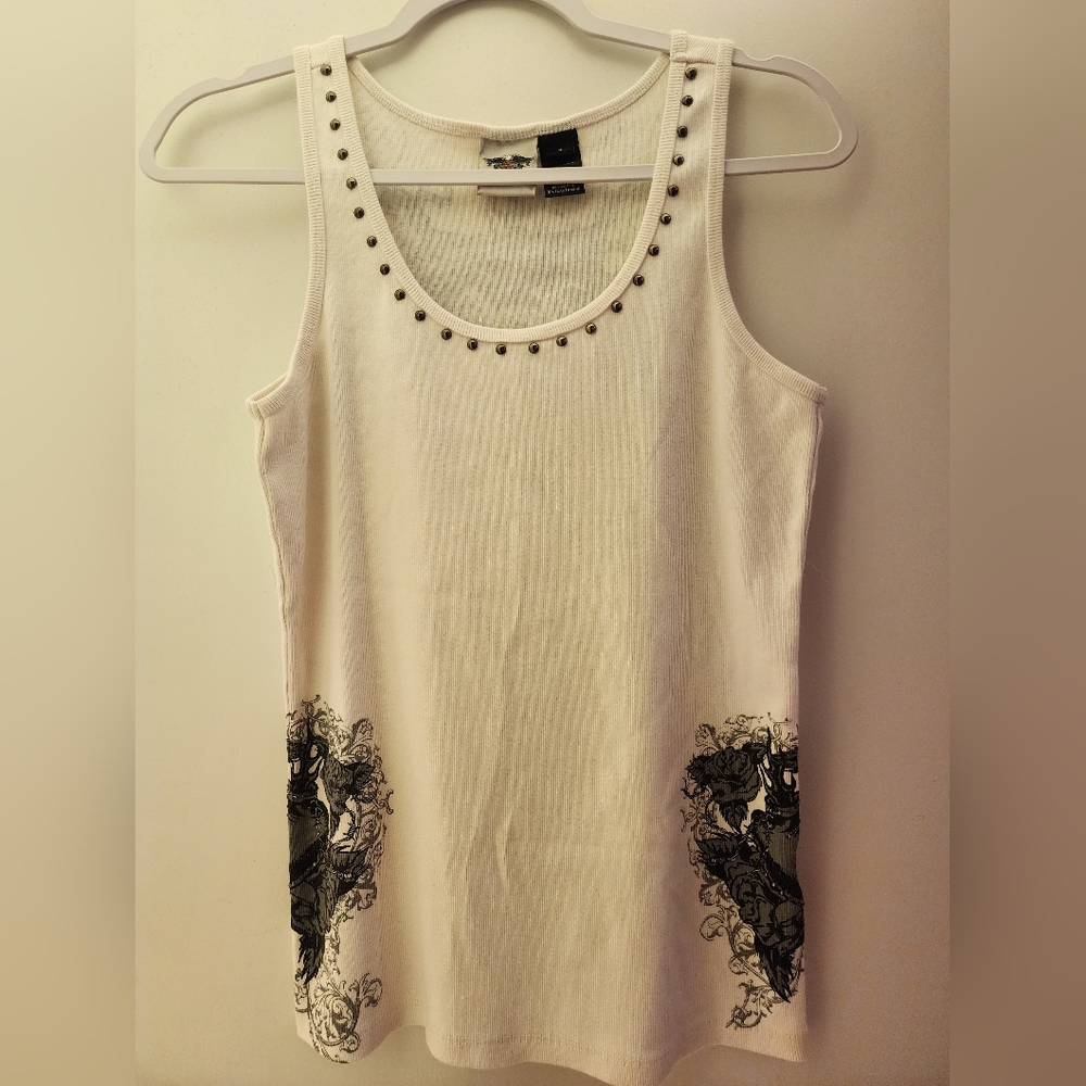 White Sleeveless Top with Black Accents